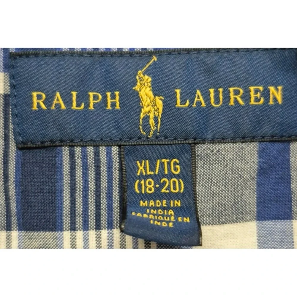 Ralph Lauren boy's‎ blues/red plaid short sleeve button up shirt sz XL (18-20)
